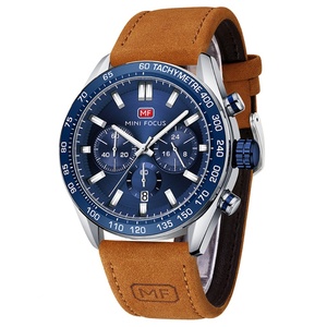 Montres pour hommes Mini Focus 0403G Chronographe 24 heures, secondes, 3ATM étanche, bracelet en cuir, montre à quartz pour homme - Product Image 1