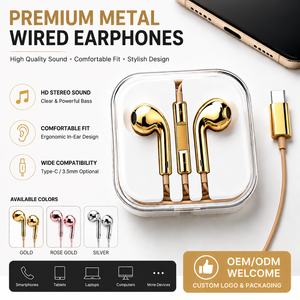 Chrome Headphones Type C <b>Wired</b> Earbuds <b>Silver</b> <b>Wired</b> Earbuds Chrome Earphones Metal Chrome <b>Silver</b> Earphones Earphone Headphones - Product Image 1