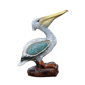 Hars Sculptuur Pelikaan Blauwe Vogel Op Een Steen Met Glazen Vleugels Beeld Beeldjes Voor Geschenken Huis Tuin Bureau Decor - Product Image 1
