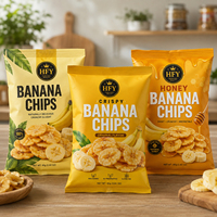 Sacs d'emballage en plastique à scellage arrière personnalisés, de qualité alimentaire, pour chips de banane, chips de plantain, chips de pommes de terre, snacks