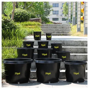 Plant Pot Black Durable 1 To 25 Gallon Black Plastic Planter Plant Flower Seedling Nursery Pots