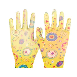 Colorful Pu Palm Coated Printing Pattern Thin Ladies Garden Gloves Work Gloves