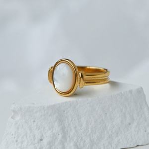 Anillo Hipoalergénico, Resistente al Deslustre y al Agua, Diseño de Anillo de Acero Inoxidable, Chapado en Oro de 14k y 18k, Anillo de Compromiso con Diseño de Concha para Mujer - Product Image 5
