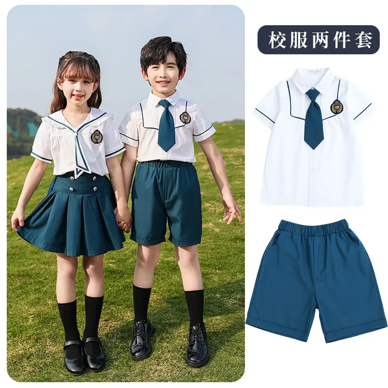 Летнее платье для начальной школы, в британском стиле, в стиле преппи, От 3 до 18 лет форма, летняя школьная рубашка, юбка, 2 комплекта