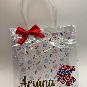 Bolsa de Regalo Mini para el Día de la Independencia, Lazo Rojo, Nombre Personalizado, Recuerdo Patriótico para Fiestas, Bolsa de Regalo Transparente de PVC Personalizada para el 4 de Julio - Product Image 3