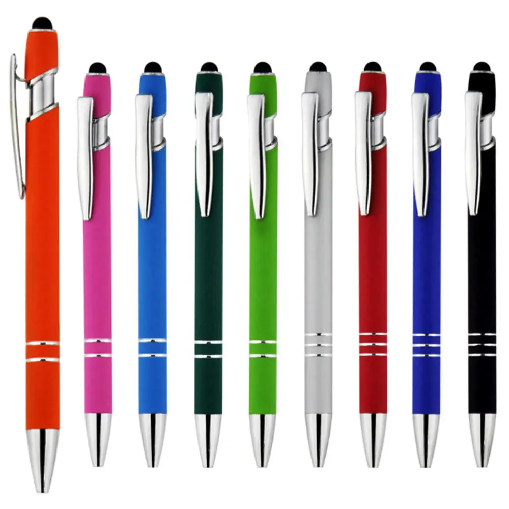 قلم كروي من الألومونيوم 2 في 1 للتعليم باللمس لين وشاشة قلم كروي يمكن وضع شعارك عليه يصلح للأعمال والهاتف المحمول بعرض الكتابة 1.0 مم