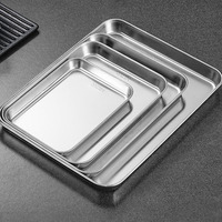Plateau rectangulaire en acier inoxydable 304, plateau de barbecue, plateau de buffet, plateau carré pour collations et desserts, accessoires de cuisine