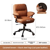 Chaise de bureau ergonomique vintage en cuir véritable avec support lombaire, dossier réglable et pivotant pour BGY021