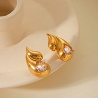 Boucles d'oreilles personnalisées en acier inoxydable 316L doré, forme goutte d'eau, cristal, design flamme, bijoux de mode pour femme, cadeau
