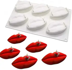 6-Holtes Wegwerp Siliconen Mal Voor Chocolade Snoep 3d Rode Lippen Bakvorm Lip Print Kusjes Duurzame Mousse Cakevorm