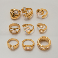 Lot de bagues empilables en acier inoxydable 316L, plaqué or 18 carats, avec zircon cubique rectangulaire et en forme de goutte, bagues imposantes pour femmes