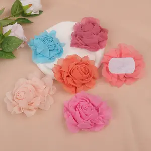 Grosir buatan tangan dekoratif kain sifon bunga rambut Diy bahan sepatu pakaian kain aksesoris bunga