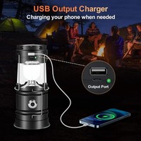 Lanterne de camping solaire pliable à LED rechargeable par USB, portable, télescopique, en plastique, pour l'extérieur