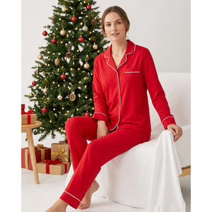 Christmas Family Matching Pajamas Red Cotton Sleepwear Long Sleeve Pants 2Pcs Sets & Gown Pajamas Adult Kids Matching Outfits - Product Image 5