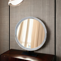 Miroir d'habillage moderne tricolore à gradation et cadre incrusté de cristal Miroirs de courtoisie en plastique Lumière d'ambiance décorative