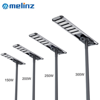 Aluminium 150W 200W 250W 300W Sensor Radar baru luar ruangan tahan air IP67 All-in-One LED lampu jalan tenaga surya untuk jalan raya dan jalan