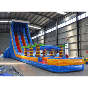 Grand toboggan aquatique gonflable en PVC commercial, palmier tropical bleu marbré, toboggans aquatiques gonflables avec piscine et arche - Product Image 1