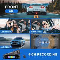 AOEDI kamera dasbor mobil 4 saluran, kamera dasbor kaca spion depan dan belakang 4k 360 derajat untuk mobil 4k penglihatan malam