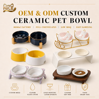Ensemble de gamelles doubles en céramique pour animaux de compagnie NicePets |   Protection du cou surélevée, combo nourriture et eau |   Support pour chat et chien Snap Lock personnalisable en couleur