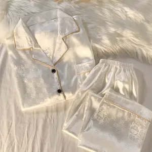 Pajamas Sets 2023 Light Luxury Silk Women's Pajama Spring Autumn Long-sleeve Cardigan Set Fashion Ice Silk Home Clothing
