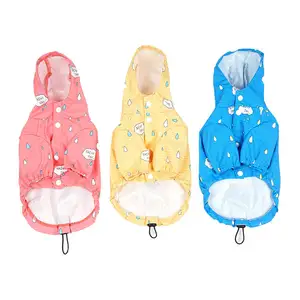 Designer Waterproof Small Dog Clothes 100% Polyester Fabric Pet Jacket Reflective Strip Luminous Dog Rain Coat with storage bag