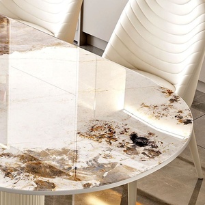 Prezzo all'ingrosso sala da pranzo mobili gamba in metallo economico design semplice lusso moderno ardesia tavolo da pranzo set 6 posti - Product Image 4