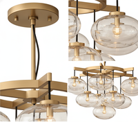 Lustre Post-moderne de Luxe Léger, Lampe Nordique pour Salon, Luminaire Haricot Magique en Laiton et Verre, Lustre Rond en Verre Cabochon