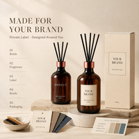 Diffuseur de parfum d'ambiance 500 ml à marque privée avec bouteille en verre ambré de luxe, parfum personnalisé, aromathérapie pour hôtels, cadeaux et vente au détail
