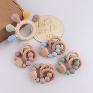 Coffret Cadeau de 6 Anneaux de Dentition en Silicone pour Nouveau-né, avec Chaîne Anti-chute Cœur et Anneau, Brosse à Dents, <span class=keywords><strong>Sucette</strong></span> et Plaque en Bois - Product Image 4