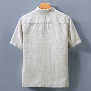 Camicia a maniche corte in lino alla moda in stile giapponese, da uomo, alla moda, artistica, casual, vestibilità ampia, con perline, senza trattamento antipiega - Product Image 2