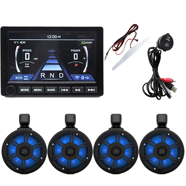 Waterproof Marine 6.5'' LED Light Coaxial Tower Speakers H-6108*4+ 10'' TFT Touch Screen Instrument Multimedia Player H-308-SUIT