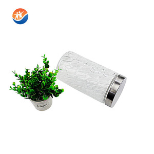 Wholesale BROTHER GJ11311801YZP <strong>Simple</strong> Grid Pattern Glass Storage Jar with Aluminum Cap and Acrylic Transparent Window - Product Image 3