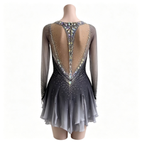 Robe de patinage artistique à col rond, dégradé noir-gris, manches longues, dos en T, ornée de strass, pour filles et femmes