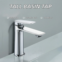 Mitigeur de lavabo haut en chrome et zinc, cartouche céramique 35 mm, design classique, robinet de salle de bain chaud et froid