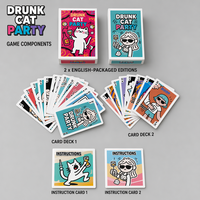 Jeu de cartes personnalisé en PVC écologique pour fêtes, édition chat ivre rouge et bleu, jeu de cartes illustré, illustrations personnalisées, adapté aux familles