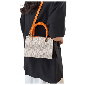 Nouveau sac de plage en paille tendance avec cadenas à lettres, sac à main d'été pour la plage, sac fourre-tout tissé écologique fait à la main, sac à main en tricot pour femmes, vente en gros - Product Image 3