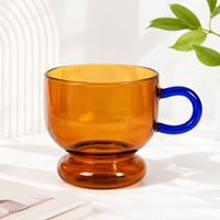 Tasse en verre vintage créative avec poignée en forme de cuillère, 380 ml, en verre borosilicate, ensemble tasse à café et à thé avec soucoupe