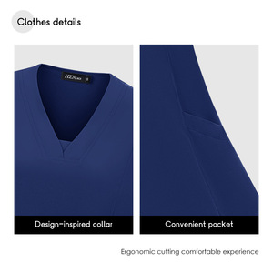 Men's <b>Scrub</b> Set <b>Blue</b> V-Neck Short Sleeve Pants Moisture Wicking Hospital Uniform Workwear - Product Image 3