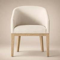 Ensemble de salle à manger rond en chêne clair rustique Wabi-Sabi avec base croisée et chaises en lin pour hôtels de charme et résidences