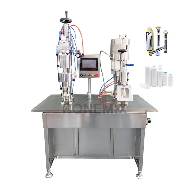 Hoge Fabrieksprijs Semi-Automatische Bovvulzak Op Klep Aerosol Vul-En Sluitmachine Voor Blikjes Desinfectiespray
