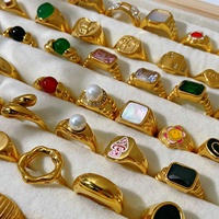 18K Or PVD Plaqué 316L En Acier Inoxydable Anneaux Doigt Chunky Déclaration De Mariage Bijoux Shell Perle D'eau Douce Zircon Anneau