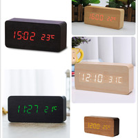 Réveil numérique de bureau en bois à commande vocale moderne, avec calendrier LED, affichage de la température, Offre Spéciale