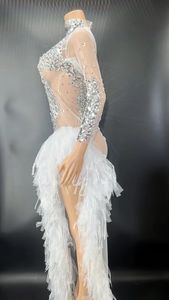 Vestido دي العيد مخصصة مثير شبكة الأبيض الترتر عالية الشق الزفاف حزب اللباس المرأة فستان حفلات مساء ماكسي اللباس - Product Image 3