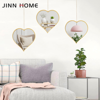 Miroirs muraux en forme de cœur dorés en stock, ensembles de miroirs muraux suspendus encadrés de plastique, miroirs décoratifs en verre, miroirs muraux pour salle de bain, boîtes pour hôtels