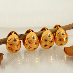 Teardrop Shaped Colored Diamond Stud Earrings <b>Star</b> Pattern Oval Geometry Party Fashion Women's Ear <b>Clips</b> Lightweight Luxury - Product Image 1