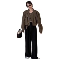 Veste Moto Premium Marron pour Femme en Similicuir PU, Manteau Personnalisé pour le Quotidien au Printemps