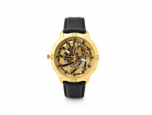 Orologio Meccanico da Uomo VOLSTO 43mm con Cassa in Oro Giallo, Cinturino in Pelle, Design Scheletrato, Quadrante Analogico di Lusso alla Moda - Product Image 1