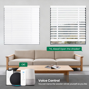 Persianas Enrollables de Madera Maciza Motorizadas Automáticas con Control Remoto Inteligente Alexa, <span class=keywords><strong>en</strong></span> <span class=keywords><strong>Oferta</strong></span> Directa de Fábrica, para Ventanas Francesas - Product Image 3