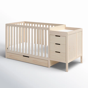 Culla Convertibile in Legno Massello Durevole per Neonati <span class=keywords><strong>con</strong></span> Cassetto Portaoggetti per Soggiorno, Ospedale e Hotel - Product Image 2