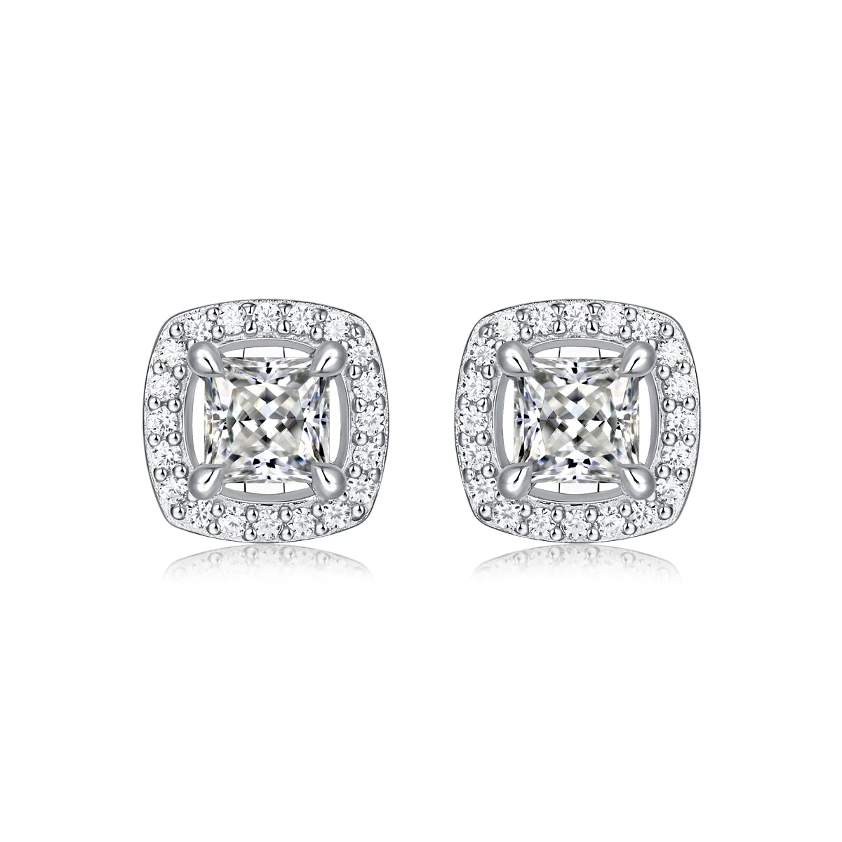 GRA Certified Moissanite Diamond Unusual Square Halo Stud Earring For Women 925 Sterling Silver 18k Gold Trendy Fashion Jewelry